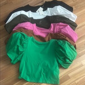 A New Day Women's Puff Sleeve Tops - Green, Pink, Brown, White, Black